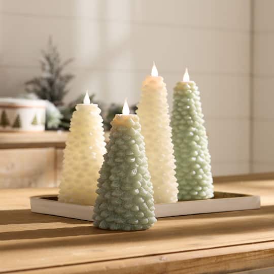 4" x 10" LED Glittered Pine Tree Candle